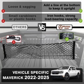 Muslogy Truck Bed Cargo Net Compatible with 2022-2024 Ford Maverick Accessories Envelope Style Bed Net Trunk Organizer - Upgraded Support Stability Rope with Metal Carabiners Tight Fit, Won't Sag