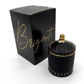 BRIGANTI Black Glass Jar Candles | Coconut Island Natural Soy Wax Candle - Highly Scented Aromatherapy for Home and Office, Signature Essential Oil Fragrance Blend, Long-Lasting Clean Burn 7oz