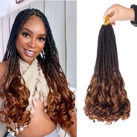 ZRQ 8 Packs 14 Inch French Curl Crochet Braids Ombre Brown Goddess Box Braids Crochet Hair Pre Looped French Curly Braiding Hair With Curl Ends Crochet Hair for Black Women RS30#