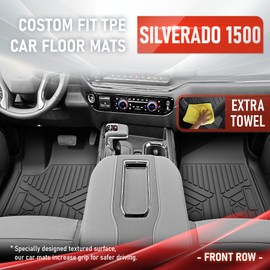 Runine Car Floor Mats for Chevy Silverado 1500 2019-2025/GMC Sierra 1500&2020-2025 Chevy Silverado/GMC Sierra 2500HD/3500HD, All Weather Car Mats Crew Cab with Carpeted Factory Storage Box