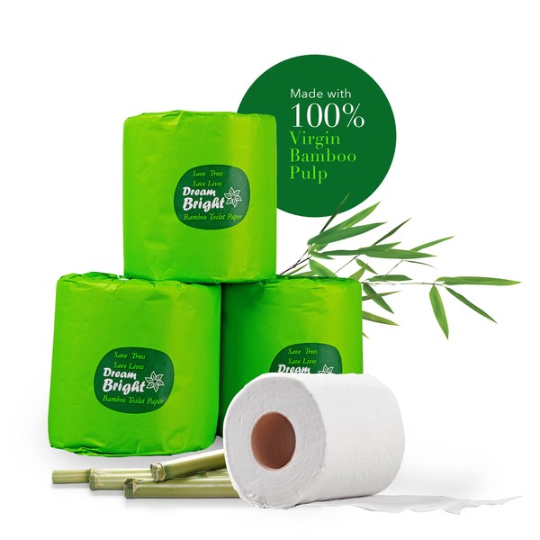 Dream Bright - 100% Bamboo Pulp Toilet Paper, 300 X 2-ply Sheets Per Roll, Biodegradable and Extra Soft Bathroom Tissue, 18 Rolls
