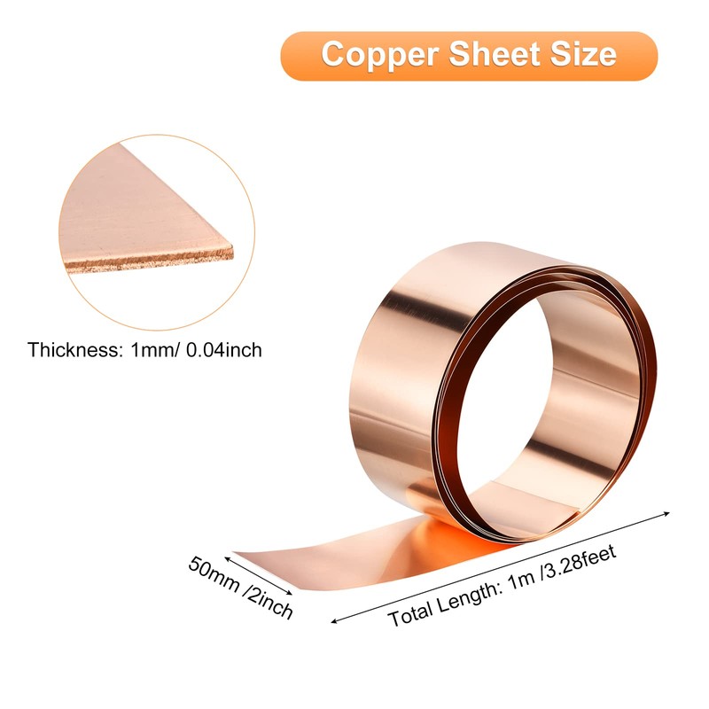 uxcell 99.9% Pure Copper Flashing, 1mm x 50mm x 1M