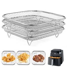 Square Air Fryer Rack Compatible with 6-8 QT Air Fryer,3pcs Stackable Stainless Steel Dehydrator Rack, Square Air Fryer Accessories for Cosori, Instant Vortex, Chefman Airfryer, Ninja Foodi Grill