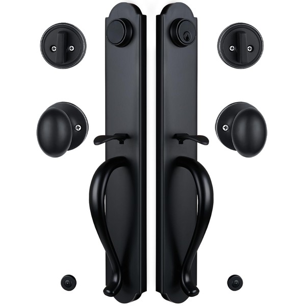 HISAFE Double Door Handle Set for Front Door, Matte Black