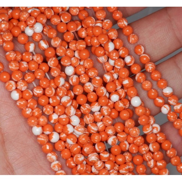 4MM MATRIX TURQUOISE GEMSTONE ORANGE WHITE ROUND 4MM LOOSE BEADS