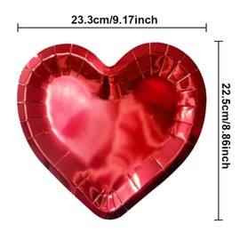 SINGOMON 40PCS Red Heart Plates Red Paper Plates Disposable Plates Red Plates Dessert Plates Love Plates Party Plates Red Tableware Set for Valentine's Day Anniversary Birthday Wedding Party Plates