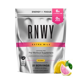 RNWY Extra Mile Caffeine Free Pre Workout Powder, 6g L-Citrulline, Sugar Free, Stimulant Free, with Dynamine™ and TeaCrine® for Endurance and Focus, 21 Servings (Pink Lemonade)