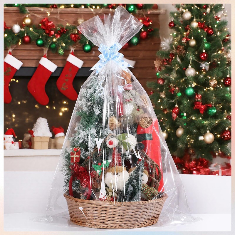 12 PCS Extra Large Cellophane Bags for Hampers, 30"X40" Hamper