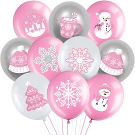 Censen 45 Pieces Snowflake Balloons, Winter Theme Balloons Set, Winter Onederland Balloons, 1st Birthday Balloons for Christmas Baby Shower Birthday Wedding Party Decorations (Pink, Silver, White)