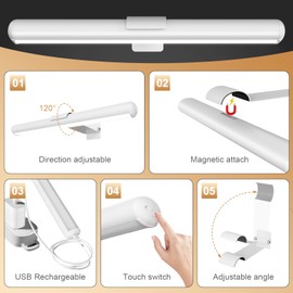 Swatia Picture Light, Rechargeable Wall Lights 4000m Ahbattery Powered Wall Light, suse forart Lighting for Paintings, Gallery Wall Light 300 lumens, Dimmable and Timer Off Art Display Light