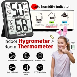 Antonki 2-Pack Room Thermometer Indoor Hygrometer, Digital Humidity Gauge, Temperature and Humidity Meter with Max/Min Record Monitor Sensor for Home, Nursery, Reptile Pets, Plants - Small Size