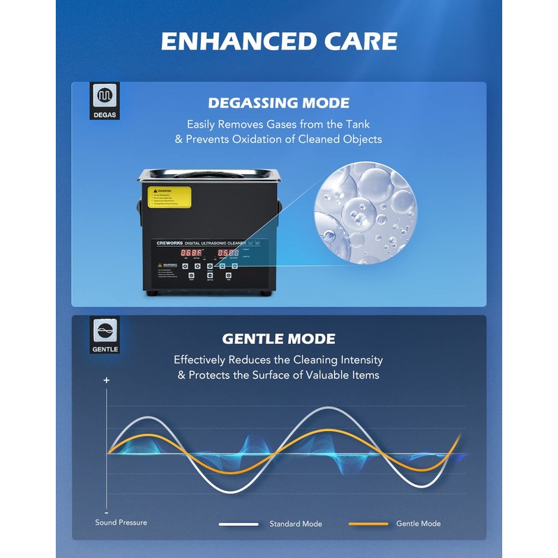 CREWORKS 3L Digital Ultrasonic Cleaning Machine with Degas and Gentle