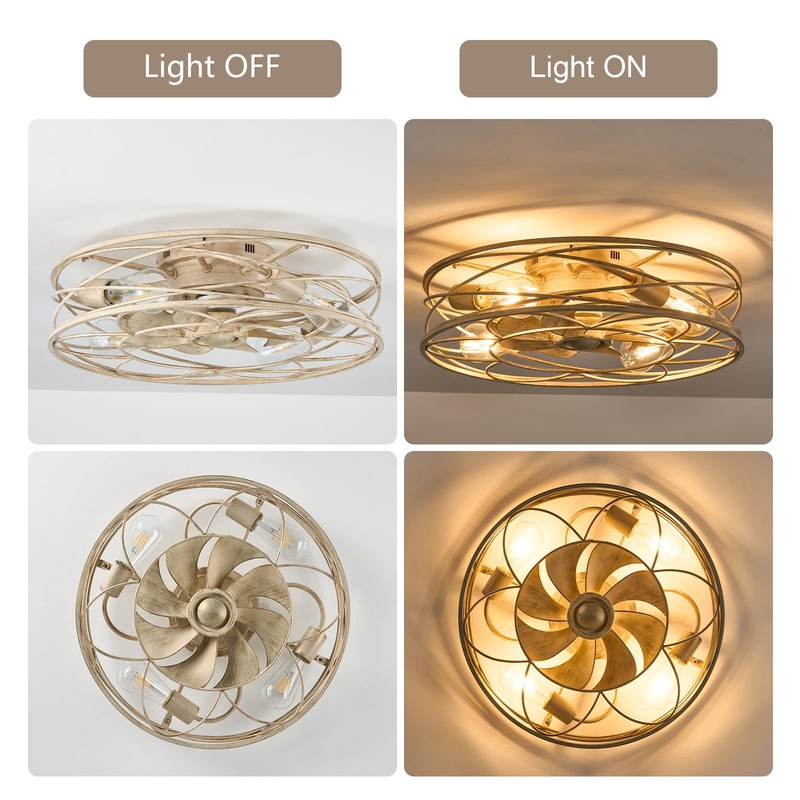 20 Inch Low Profile Caged Ceiling Fan with Light and