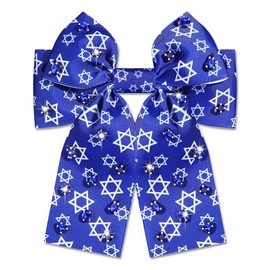 Hanukkah Hair Bows for Women Jewish Star of David Hair Bow Clips Jeweled Menorah Hair Ribbons Barrettes Blue Bows Hanukkah Jewish Outfits Accessories Holiday Gifts (Pattern B)