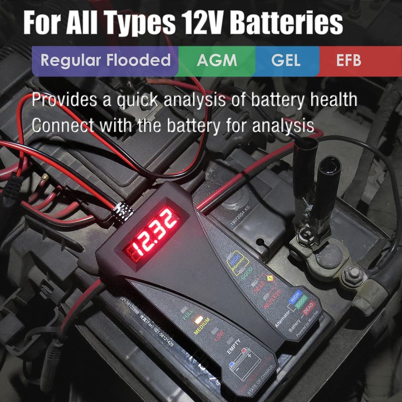 MOTOPOWER MP0514C 12V Digital Battery Tester Voltmeter and Charging System
