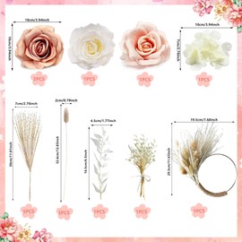 Decoración bohemia para tartas, hojas artificiales, clásico, aro, zacate de las pampas, decoración para tartas de boda, novia, baby shower, suministros de fiesta de cumpleaños (rosa y blanco)