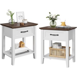 Table 2x Nightstand Wood Bedside Table with 1 Drawer and Open Storage Shelf Side Table