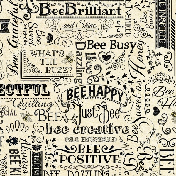 Timeless Treasures Fabric BTY Bee Happy & Positive Words on