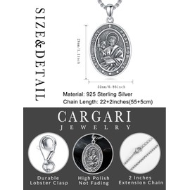 Cargari St Luke Necklace for Men Women 925 Sterling Silver Saint Luke Pendant Medallion Protection Jewelry Religious Gifts