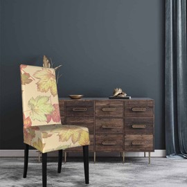 Numland 1 Pack Autumn Leaves Dining Room Chair Covers Gradient Orange Yellow Faded Fall Maple Leaf Short Stretchable Polyester Removable Washable for home Restaurant Banquet