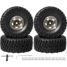 1.0 Beadlock Wheel Soft Tire Set RC Upgrade Part for Traxxas 1/18 TRX4M 1/24 RC Crawlers car Axial SCX24 FMS FCX24 Gladiator Bronco C10 JLU Deadbolt B17 Upgrade.(4Pcs/Set)