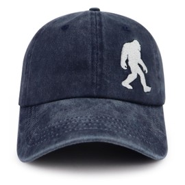 Kpainath Bigfoot Hat for Men Women, Adjustable Embroidered Cotton Denim Big Foot Sasquatch Baseball Cap, Navy, One Size