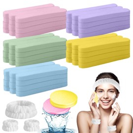 60 Piezas Esponja Facial Comprimida, Juego de Esponja Almohadillas Eliminación de Maquillaje para Limpieza Facial Reutilizable Exfoliantes Redondas de Lavado Facial Natural con 3 Diadema de Spa Facial