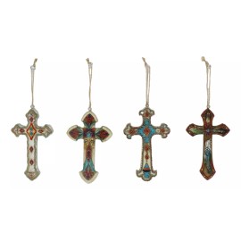 Rustic Western Native Indian Christian Crosses Set of 4 Christmas Tree Ornaments