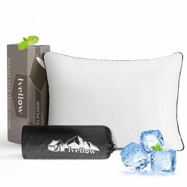 Ivellow Travel Pillow Cooling Camping Pillow for Sleeping Compressible Shredded Memory Foam Pillow Compact Firm Supportive Pillow for Adults Kids Outdoor Backpacking Hiking Essential Gear White L