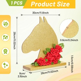 Qunclay 1 Pcs Derby Day Table Decoration Wooden Horse Tabletop Centerpiece with Red Roses Horse Racing Party Decoration for Derby Day Supplies (Gold)