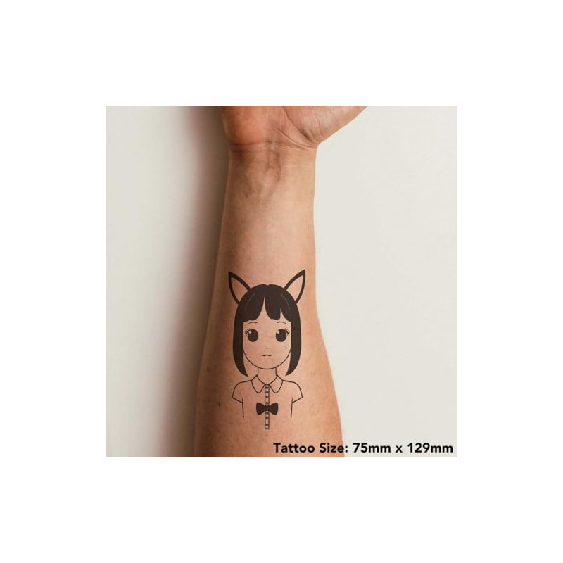 'Cute Cat Girl' Temporary Tattoo - Water Resistant, Skin-Safe, Non-Toxic