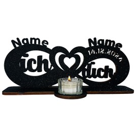 Waluna® ich Liebe Dich Liebesgeschenk Jahrestag Geschenk Teelichthalter personalisiert mit Zwei Namen und Datum Unendlichkeitszeichen in 12 Farben kerzenhalter Gechenk Tischdeko