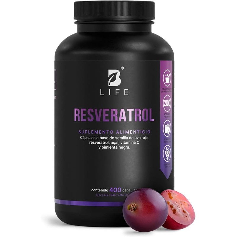 B Life Resveratrol 100 Cápsulas Antioxidante con Pimienta Negra