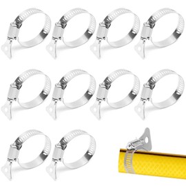 Hose Bands, Stainless Steel Hose Bands, Set of 10, Water Hose Bands with Metal Handles, Freely Tightened Hose Band, Fixed Hose, No Tools Required, Easy to Install and Remove, Adjustable, For Home,