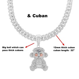 FW Jewelry Mens Hip Hop Iced Out Chain Necklaces Silver Gold Pendant Chains for Boys 22 Inch (Silver Monkey, Rope Chain)