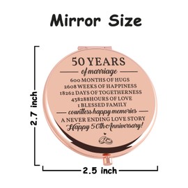Cawnefil 50 Years Anniversary Wedding Gifts for Her Rose Gold Compact Mirror Happy 50th Anniversary Marriage Gift 50th for Her Wife Mom Grandma