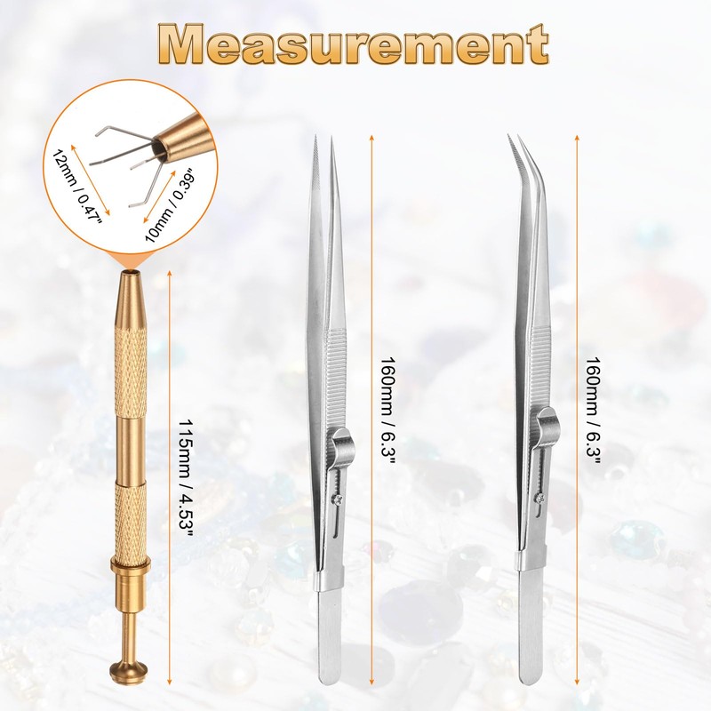 sourcing map 3pcs Diamond Tweezer Holder Pick Up Tool Set