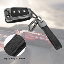 cobee PU Leather Keychain, Leather Car Keychain Holder with Anti Lost D Buckle, Unversal Car Fob Key with 3 Keyrings and Repair Bar, 360 Degree Rotatable Auto Key Organizer Strap for Men Women