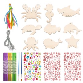 9 Pieces Sea Animal Wind Chimes Set, Creative Cartoon Hanging Decorations Outdoor Creative DIY Wind Chimes Set, Wooden Sea Animal Paintings, Used for Windows and Gardens