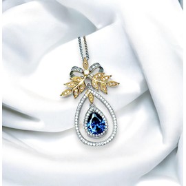 Teardrop Blue Sapphire Necklace - Large Gold the Tree Of Life Pendant - 18KGP Sterling Silver olive branch Necklace - Blue Sapphire Jewelry 16" ~20" adjustable chain #859