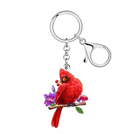 WEVENI Red Cardinal Gifts Acrylic Bird Keychain Flower Mushroom Stuff Key Chain Accessories Bird Lover Gifts for Women Girls (Red)