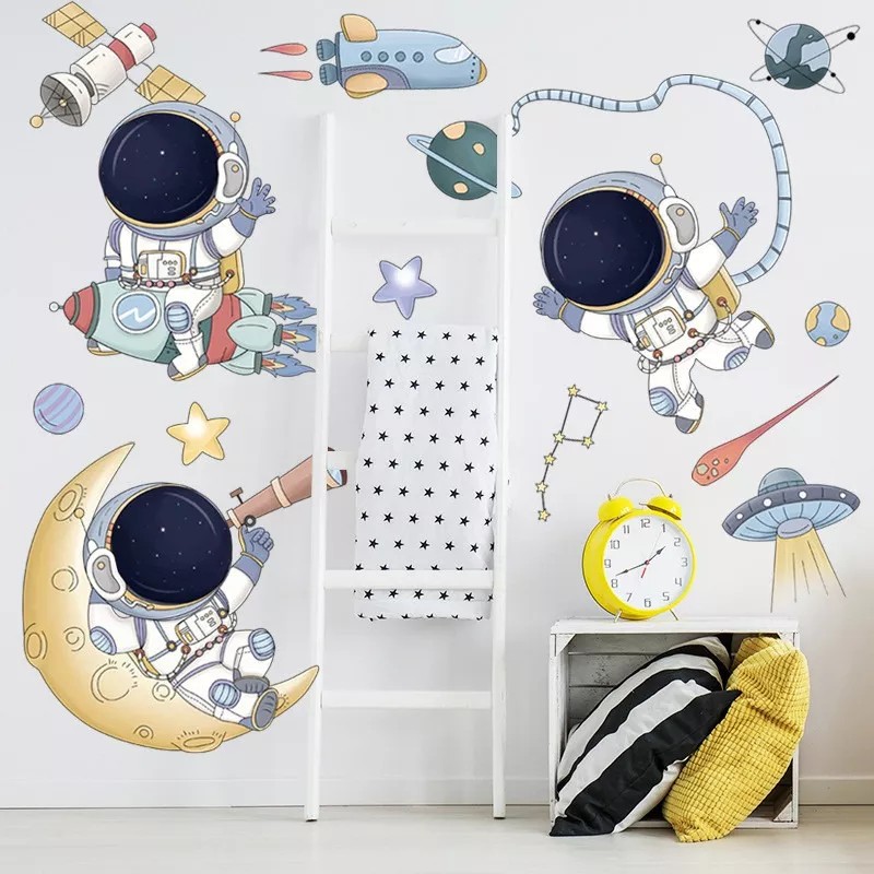 DaraBaby Vinil Decorativo Astronauta Nave Espacial Cuarto Niños Bebe