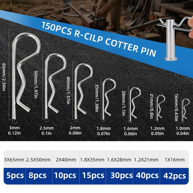 295 Piece Cotter Pin Kit, Stainless Steel 13 Sizes Spring