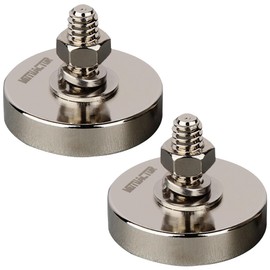 MUTUACTOR 2PCS Super Powerful Neodymium Cup Magnet with 1/4''-20 Male Threaded Stud,Φ1.69 115lb Vertical Pull-Force Non-Shattering Magnet Base with Nut and Washer for Lighting, Camera and DIY Bracket