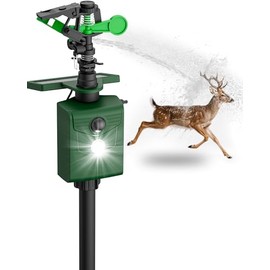 Motion-Activated Sprinkler, Solar Animal Repellent Outdoor - 2 Packs Deer Cat Deterrent with Motion Sensor & Flashing Lights, Protects Yard & Garden from Deer, Cats, Raccoons