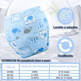 6 Pañales Entrenadores Reutilizables Ecológico Algodón Niños