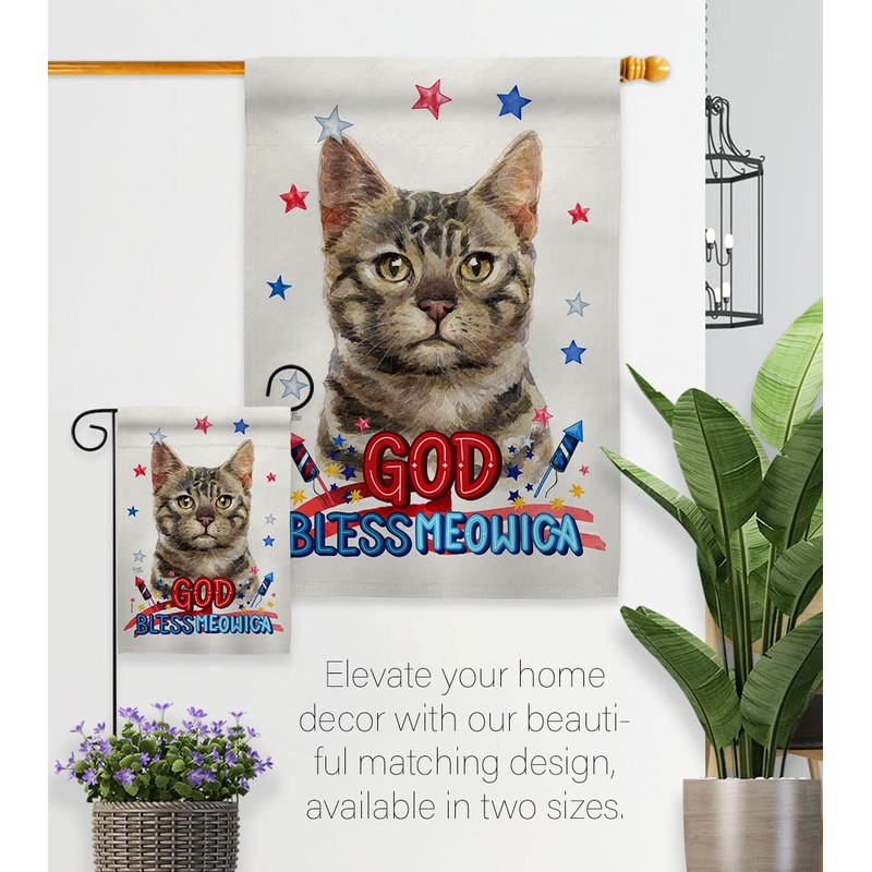 Breeze Decor Patriotic Bengal Garden Flag Set with Stand Cat