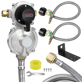 2-Stage Automatic Changeover LP Propane Gas Regulator with 2 Pack 18inchs RV Pigtail Propane Hoses with Gauge +1 Pack 48'' Stainless Braided Regulator Hose Assemblies. for Trailers, and Camper RVs