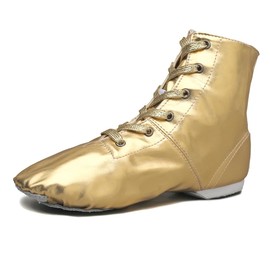 MSMAX Jazz Boots for Girls Leather Dancing Sneakers for Child Gold 3.5 M US Big Kid