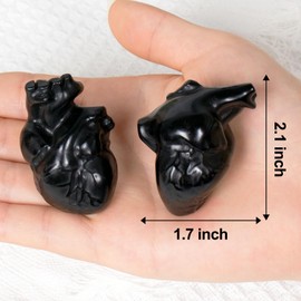 Black Obsidian Crystal Heart Figurines, 2.1 Inch Crystal Heart Love Statue for Home Decor, Meditation and Stress Relief, Hand Carved Natural Healing Stone Cardiac Sculpture Spiritual Gift for Women
